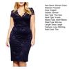 Summer Women See-through Lace Patchwork Mini Dress V-Neck Short Sleeve Slim Fit Plus Size Party Dress Female Clothing