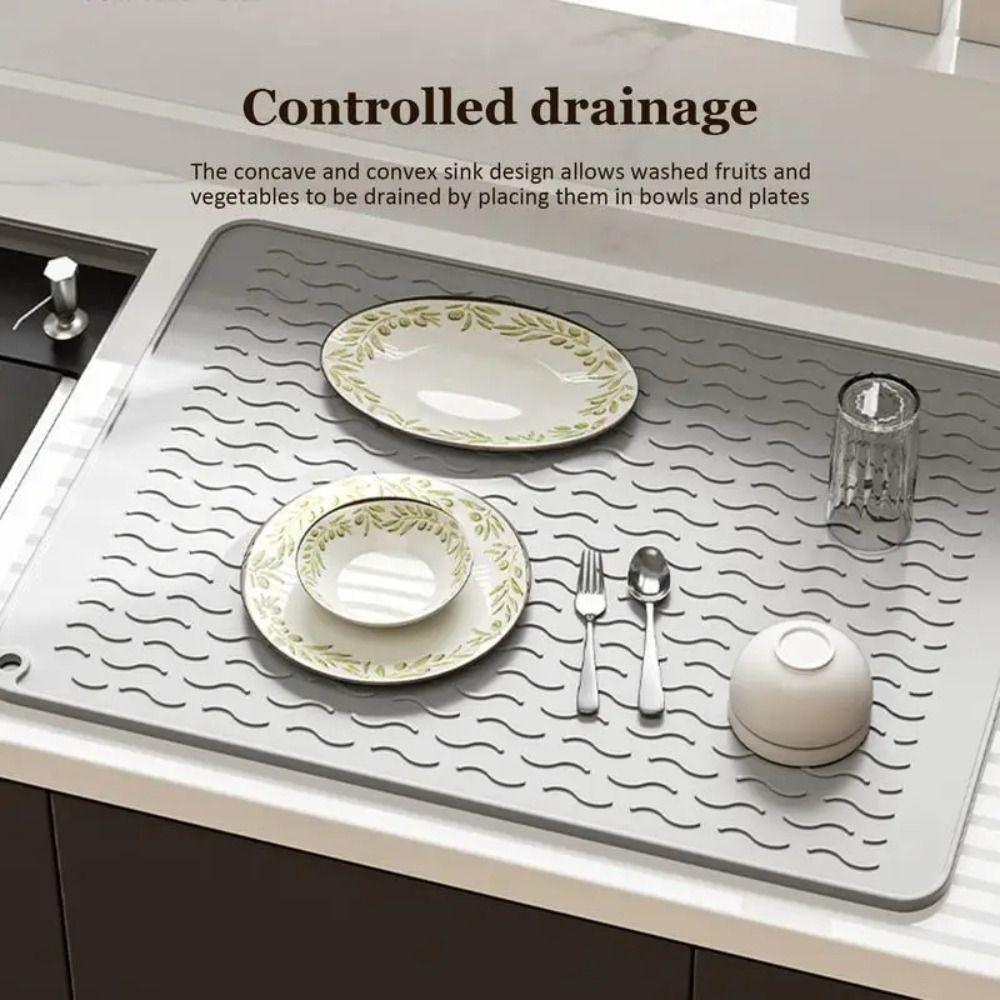 Heat Resistant Dish Drying Mat 40 x 30cm Sink Pad Countertop Drip Tray Dish Draining Mat  Tableware