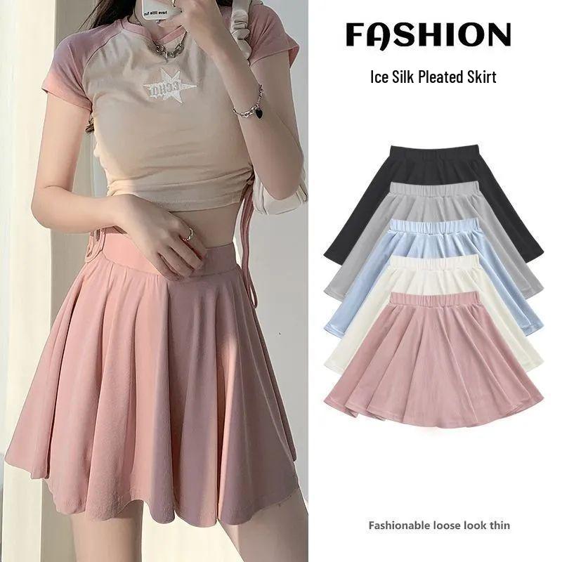 

Ice Silk High Waist Pleated Midi Skirt - Slimming Black Plus Size for Summer XXL