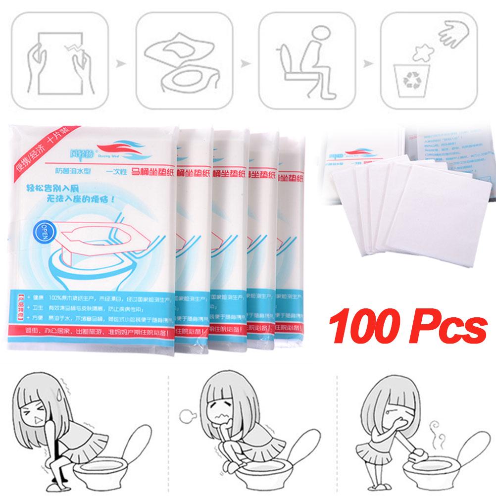 

100PCS Portable Hygienic Toilet Cushions Disposable Toilet Seat Cover Mat Paper