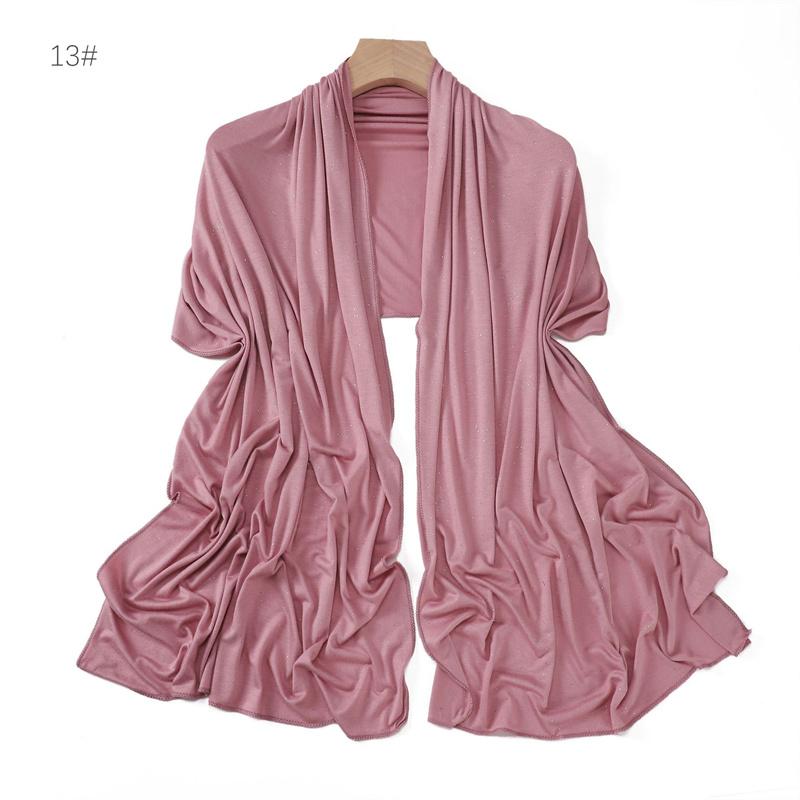Plain Glitter Shimmer Modal Jersey Hijab Shawl Winter Elastic Muslim Ramadan Scarf Maxi Wrap Snood Stole Foulards Sjaal 175*55Cm