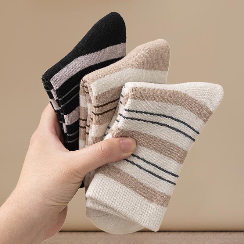 Women's Warm Color Block Striped Mid-Calf Sleep Socks - Autumn/Winter Terry Thick Anti-Cold Socks