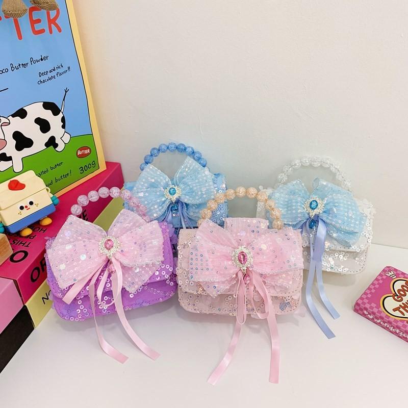 Bag Trendy Crossbody For Kids With Elegant Bow Design And Colorful Sequined Finish