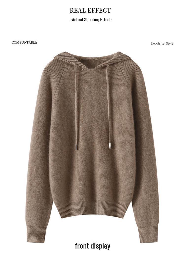 Women's Cashmere Hooded Ribbed Pullover - Autumn/Winter Fashion Knitwear