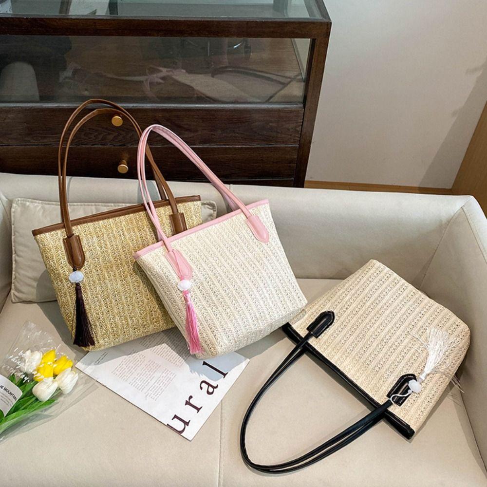 Large Capacity Bohemian Shoulder Bag Fashion Summer Beach Straw Handbag Weave Tote Bag  Summer