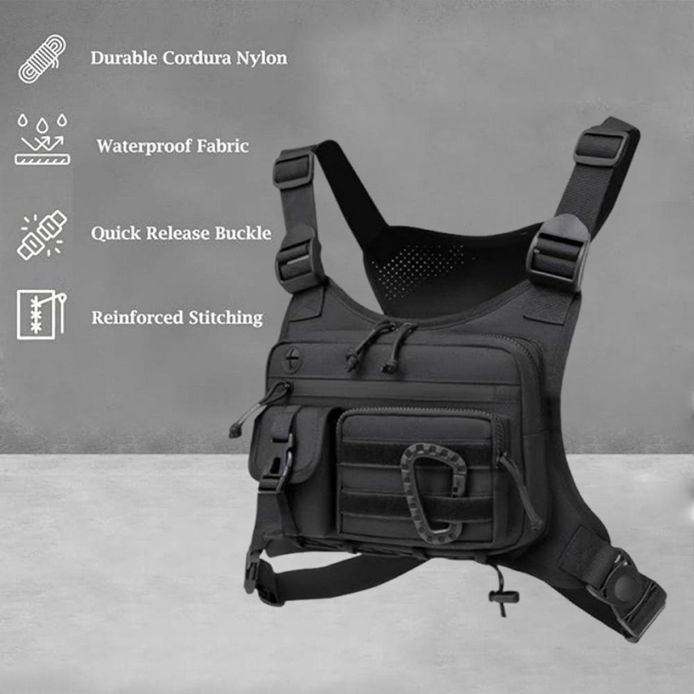 Outdoor Trendy Functional Backpack Multi Pocket Multifunctional Vest Chest Bag Adjustable Strap Travel Commute Sports Backpack