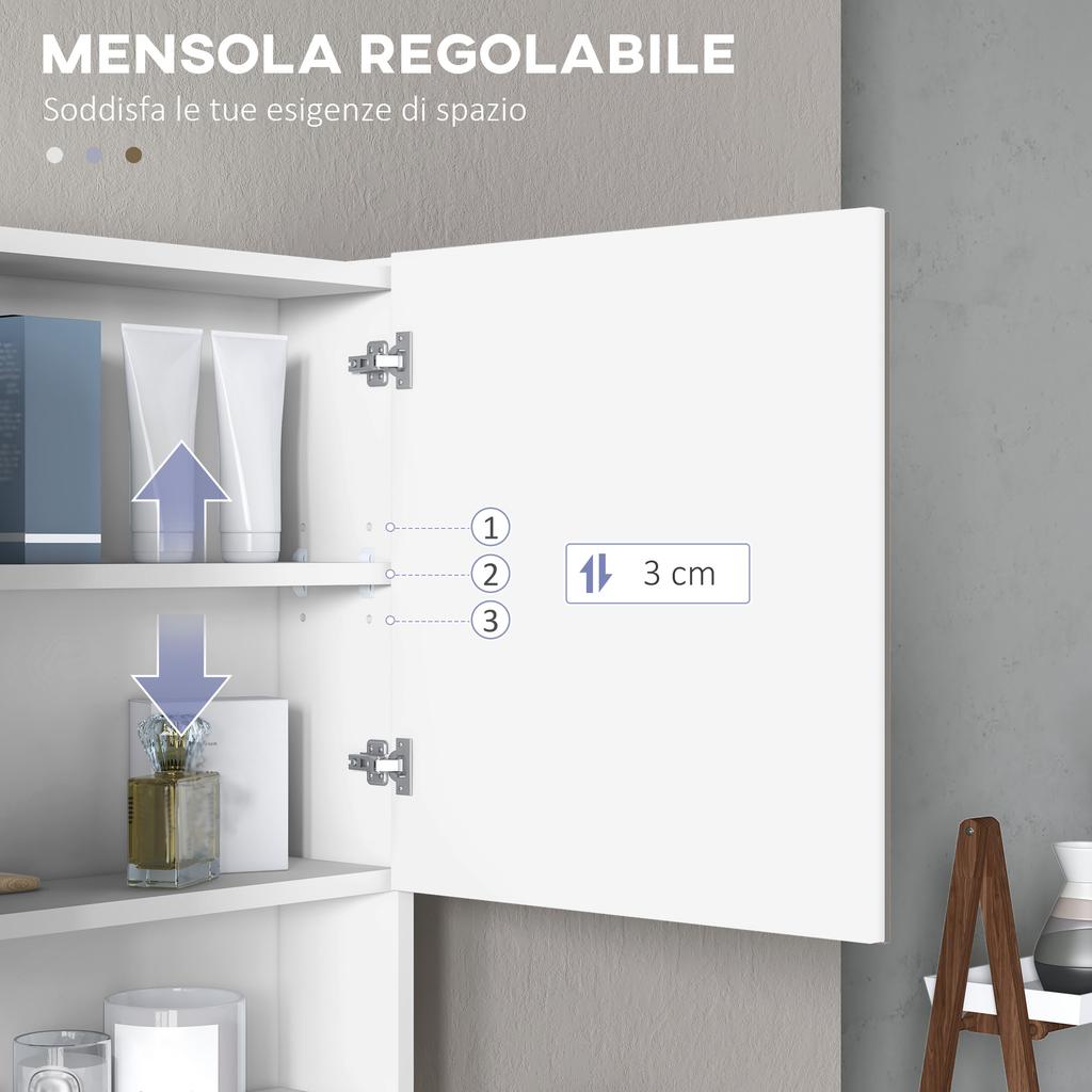 Wall Mirror Cabinet with LED Lights, Open Shelf and Internal Shelf, 80x15x60cm