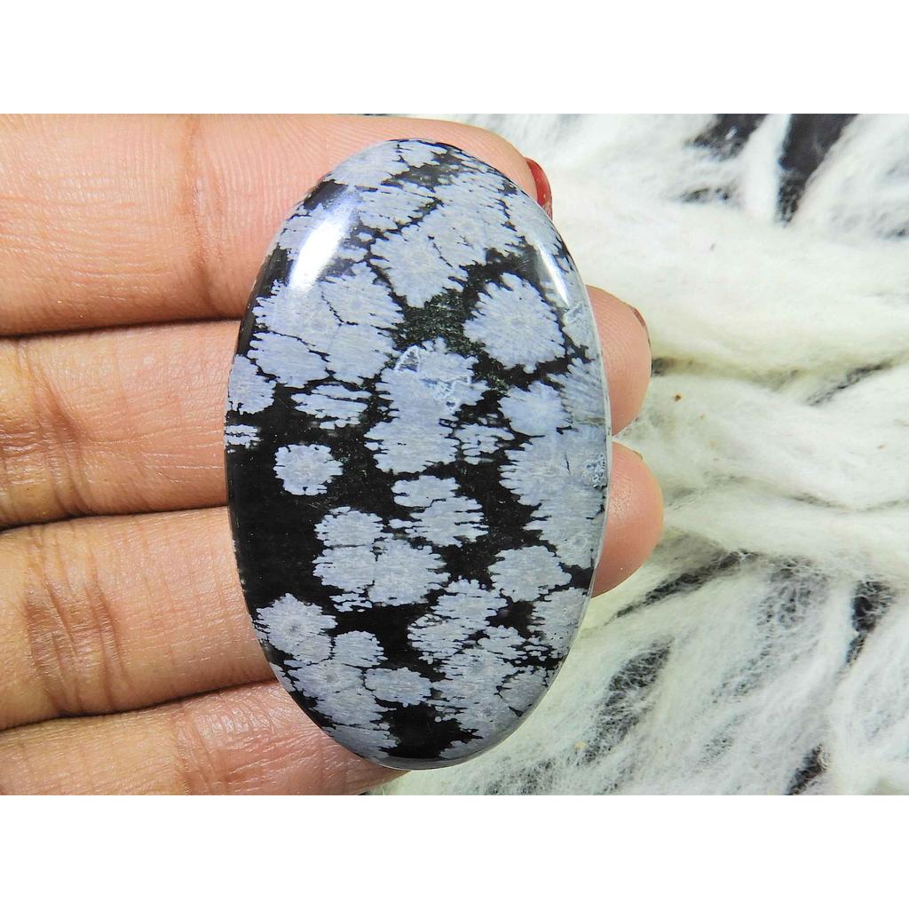 50Cts. Natürlicher Schneeflockenobsidian Lose Edelstein Ovaler Cabochon 26X45X06MM SK-2817