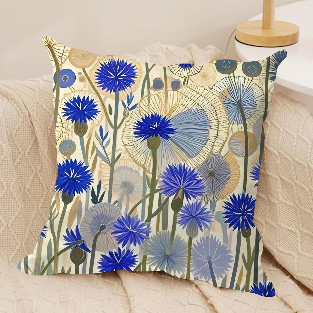 Flower Cornflower Cushion Cover Soft Plush Fabric DoubleSided Printed Sofa Cushion Cover for All Seasons Home Decor Gift