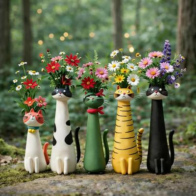 Handcrafted Quirky Cat Vase Whimsical Resin Cat Shaped Flower Vase for Flowers Pampas Grass Funny Kitty Ornament for Home Office