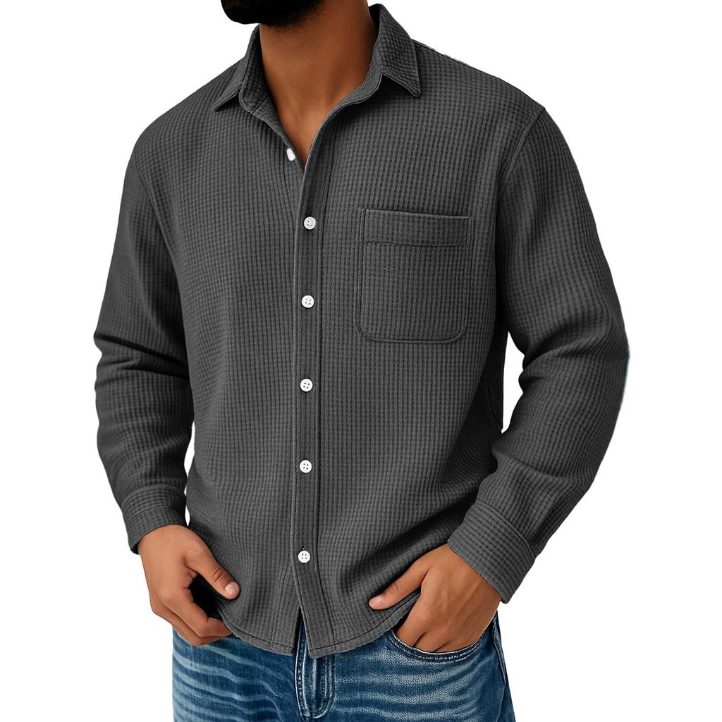 Men's  Trend  Fashion  Leisure  Versatile  Flip Collar  Long Sleeves  Shirt