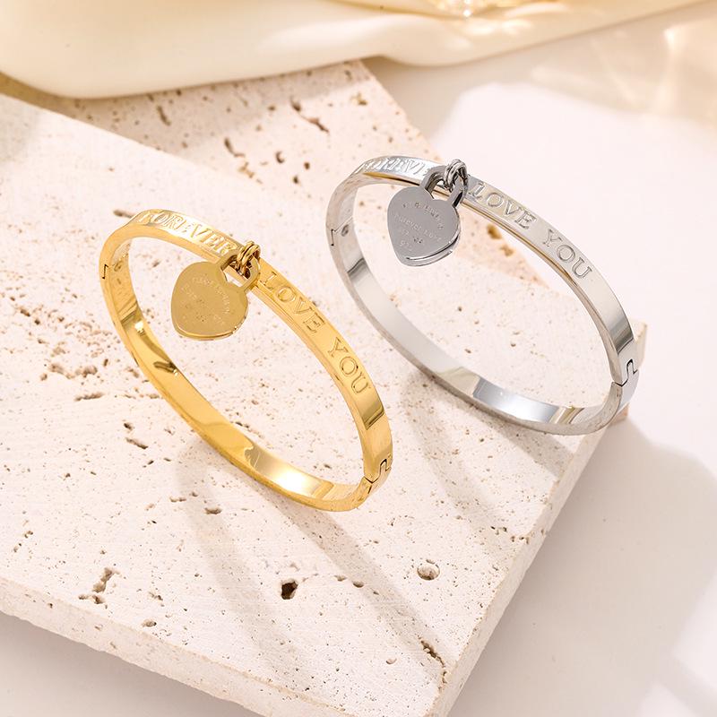 European & American Style Forever Love Double Heart Women's Titanium Steel Bracelet