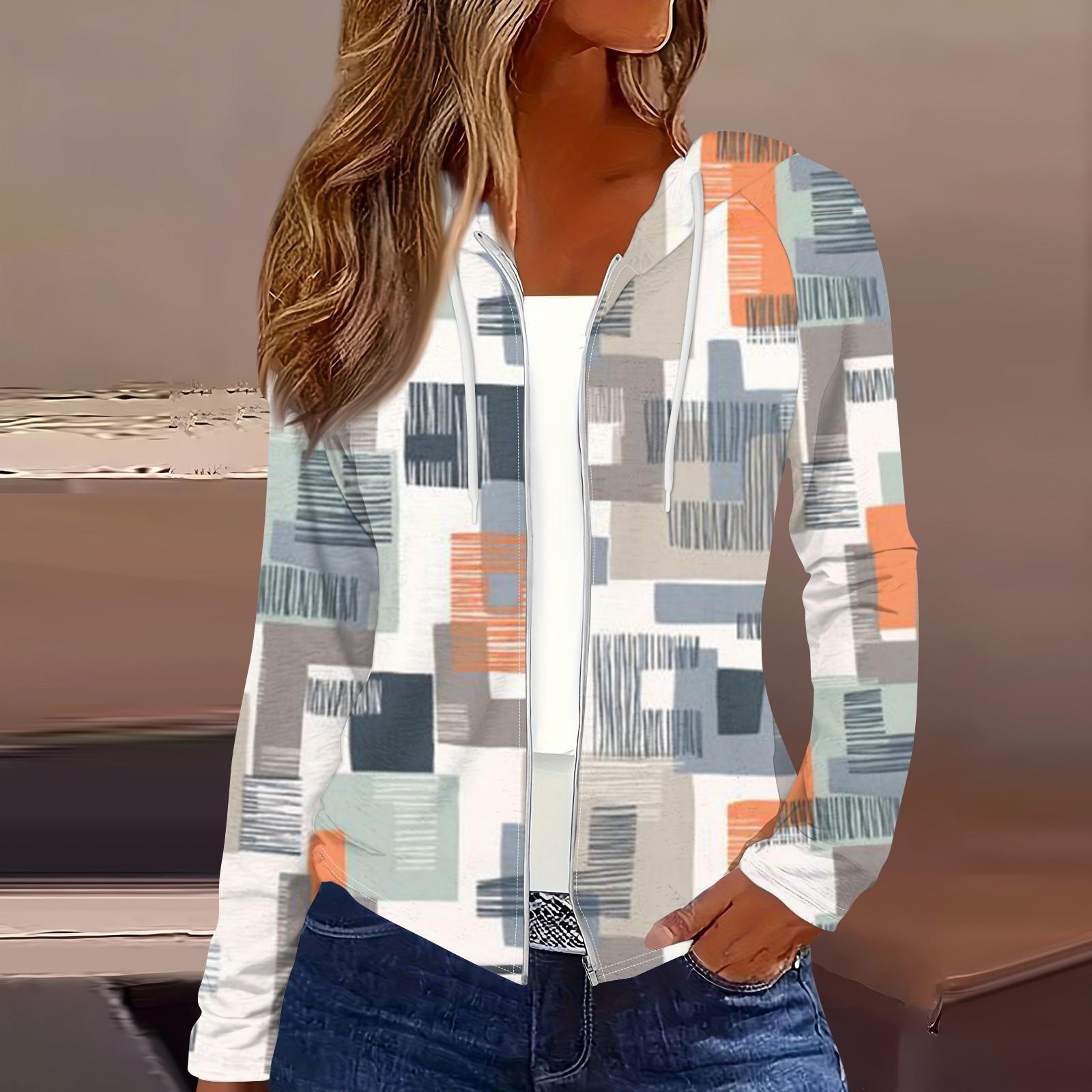 Женская мода повседневная застежка-молния с капюшоном и принтом с длинным рукавом — фото 7