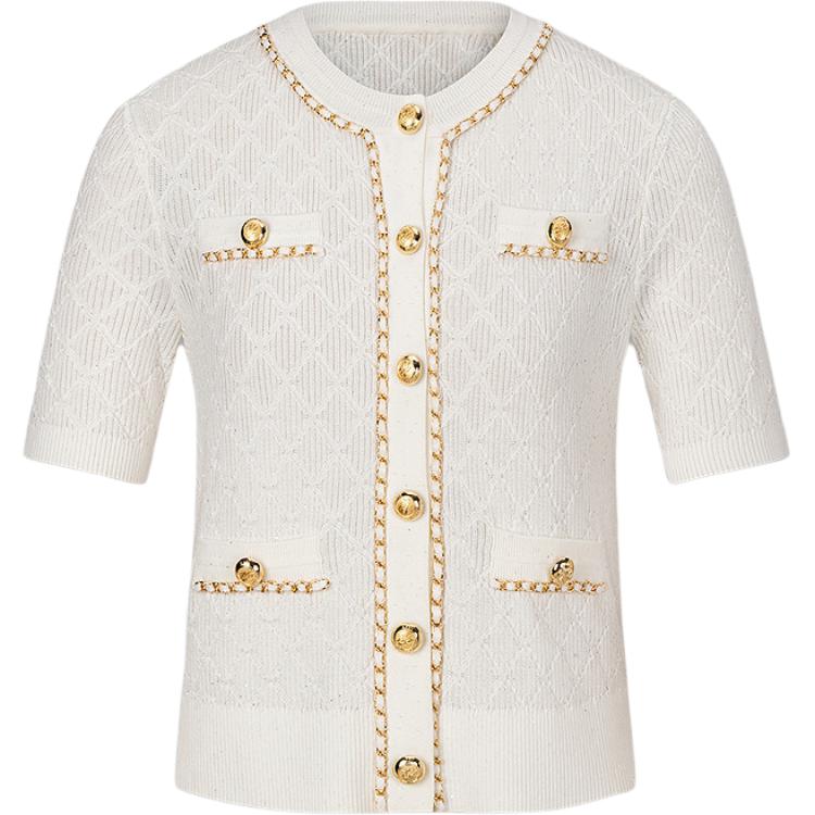 Karl Lagerfeld French Elegant Daily Commuting Dating Outfit Light Luxury Texture Linen Jacquard Chain Short Sleeve Knit Top Women Tops M22E2251100