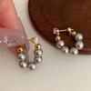 Delicate Gray Pearl Zircon Hoop Earrings for Women Vintage Elegant Crystal Beaded Earrings Bride Wedding Jewelry Gifts