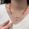 Sterling Silver Red Agate Bell Necklace - Women's Christmas Light Luxury Clavicle Chain