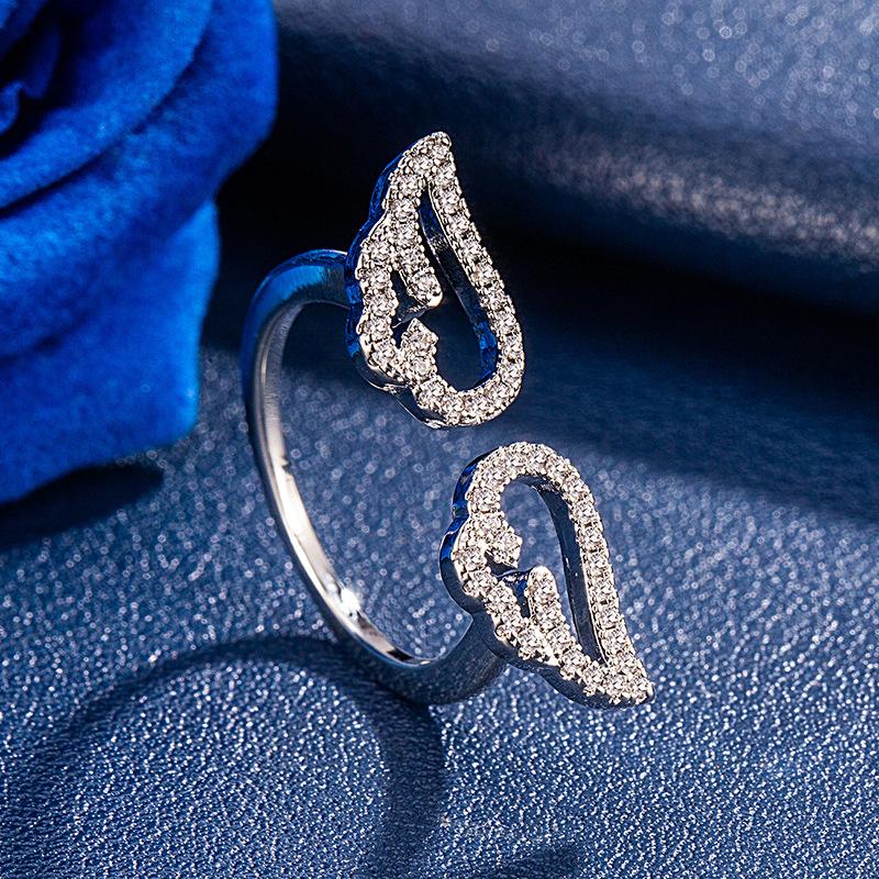 Angel Wings Micro-Inlay Hollowed-Out Wing Adjustable Opening Rings For Women Finger Jewelry Gifts