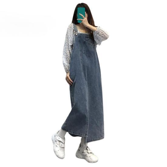 

Жіноча джинсова сукня з підтяжками. Повсякденні джинсові сукні. Джинси. Комбінезон. Спідниця. Плаття міді з регульованими лямками. XL темно-синього кольору