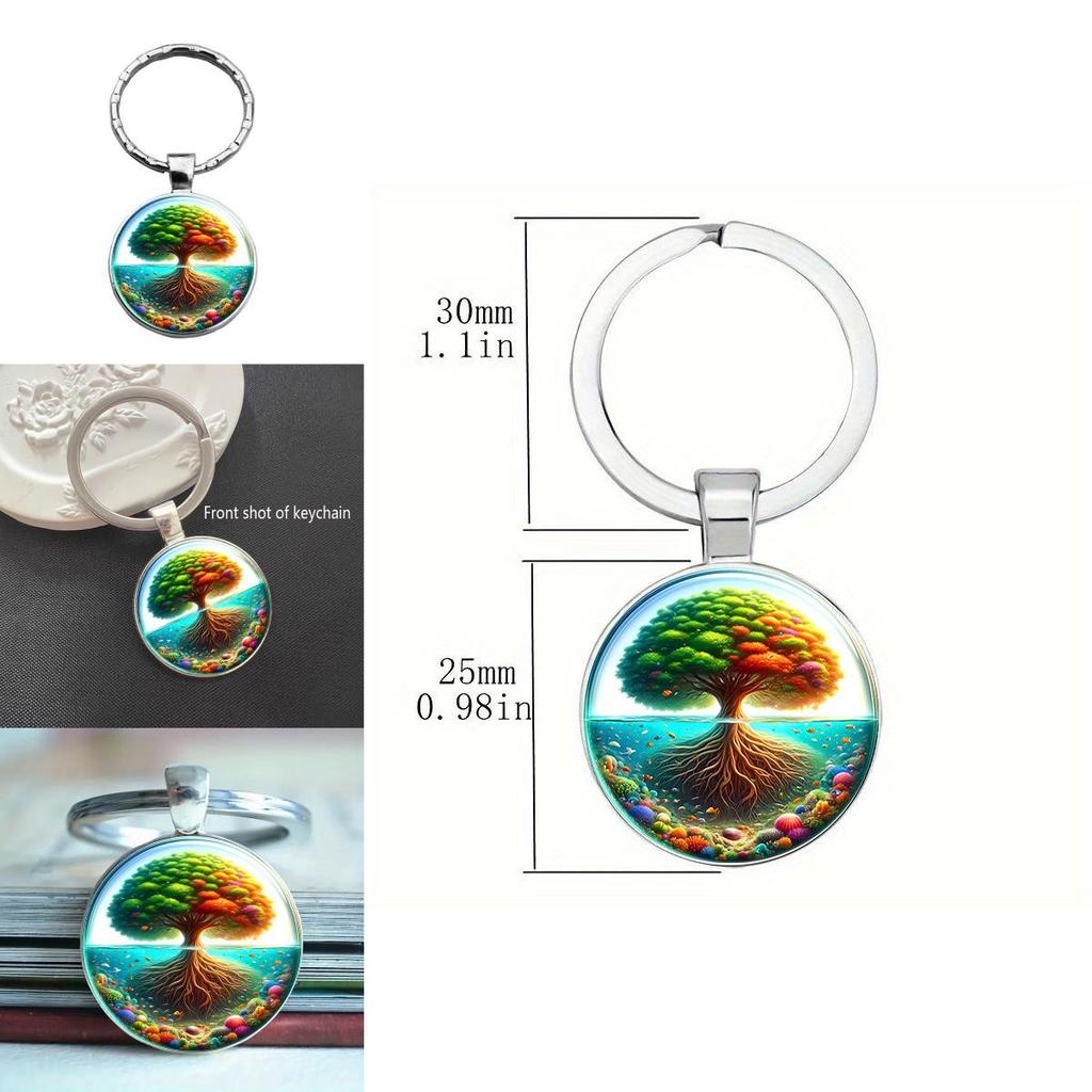 Decorative Glass Keychain Featuring Bright Tree Pattern For Home And Office Keys