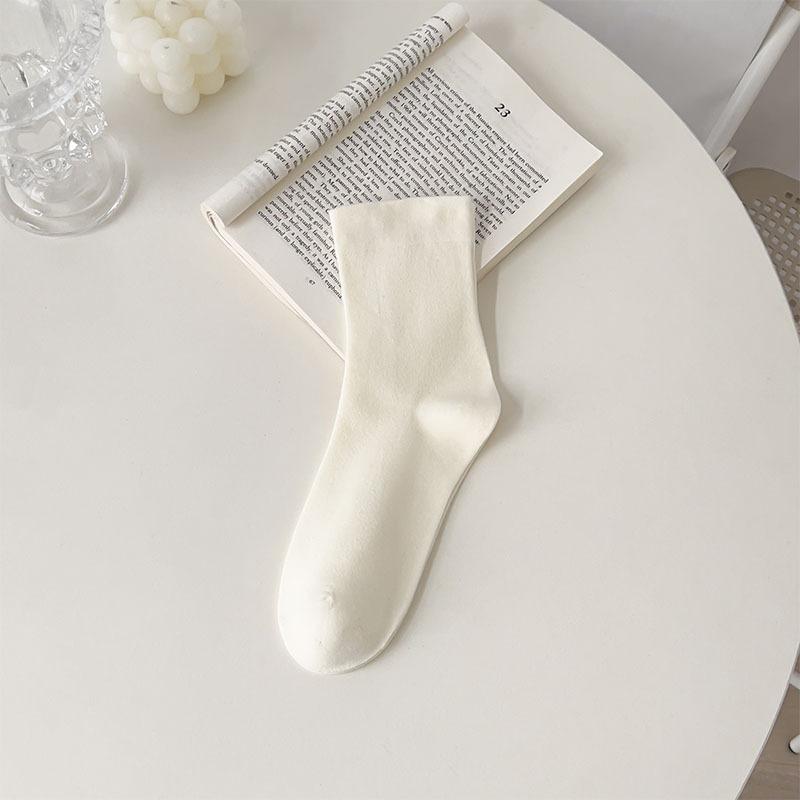 Pink Style Women's Cotton Socks Solid Color Comfortable Suede Daily Mid-tube Socks