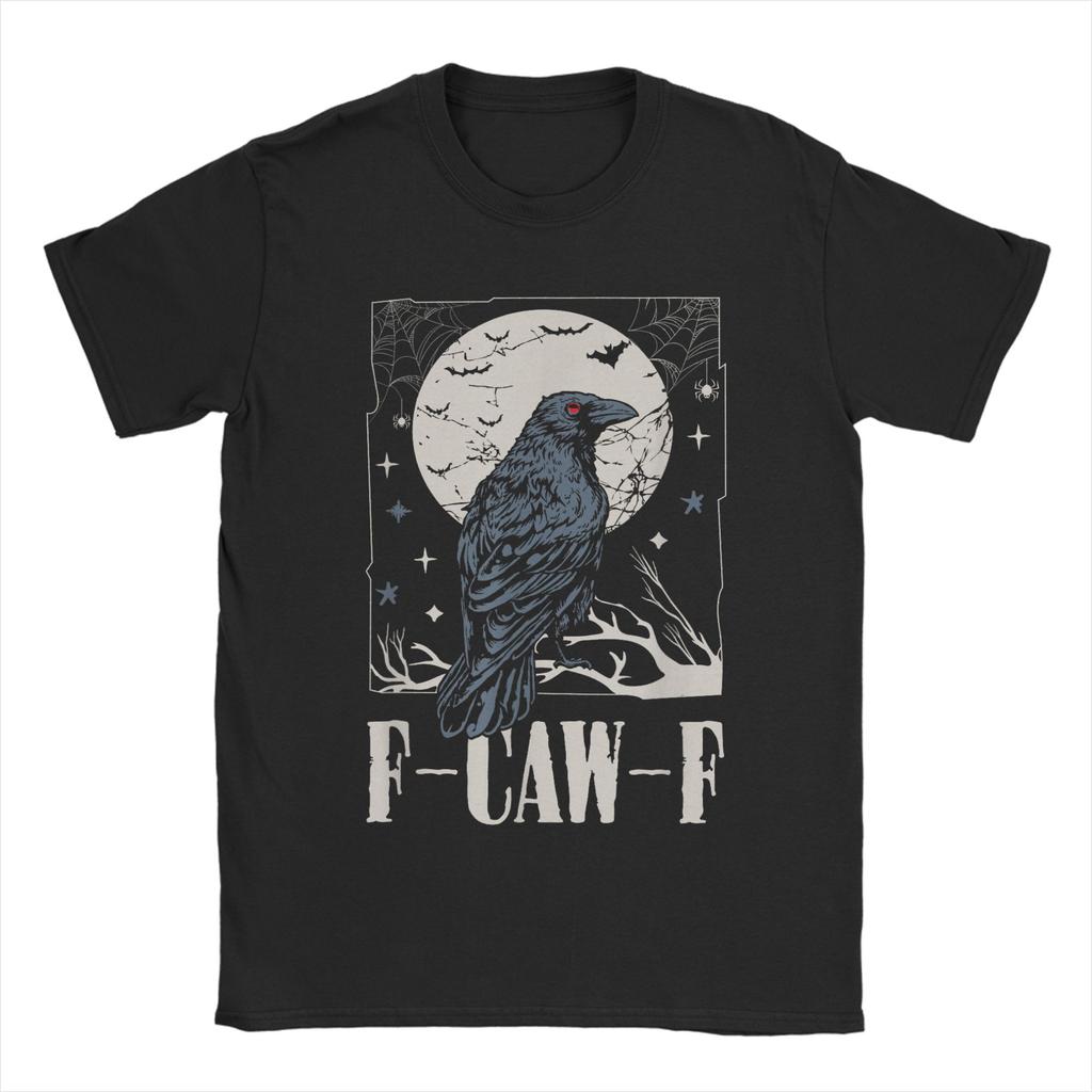 Crow F-Caw-F Funny Black Bird Moon Christmas Santa Hat T-Shirt for Men Crew Neck T Shirts Short Sleeve Tee Shirt Clothing