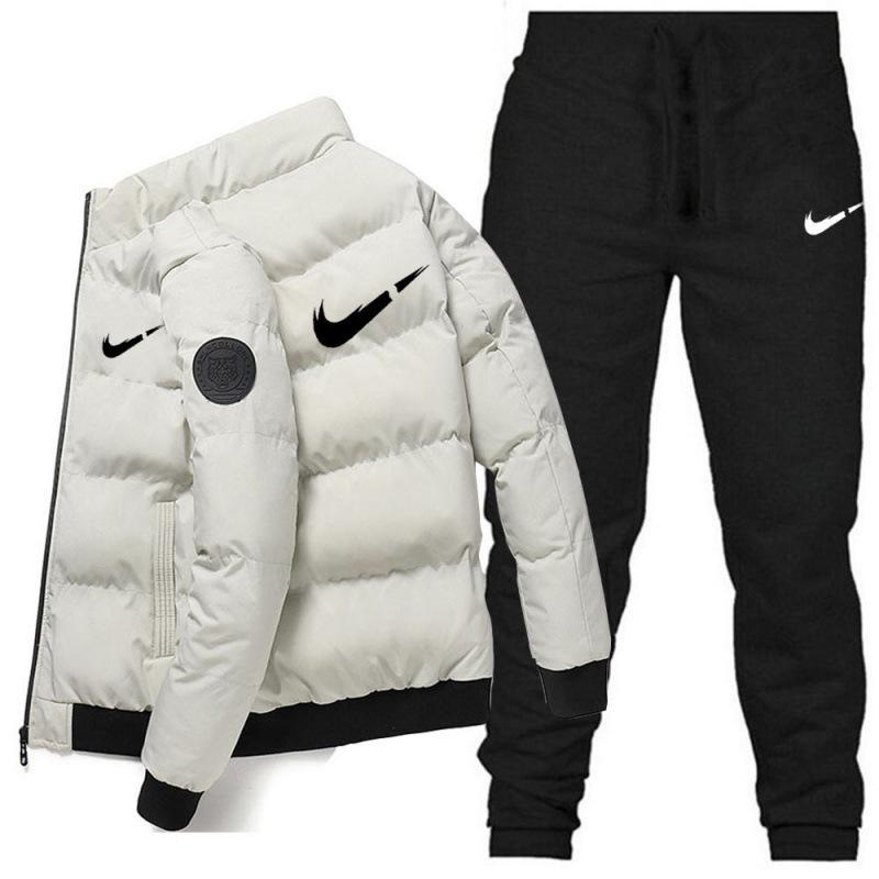 Męski Zimowy Pogrubiony Ciepły Bawełniany Zestaw Kurtka i Spodnie ze Stójką - Edycja 2025