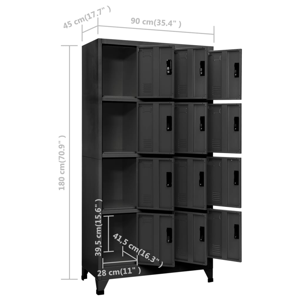 Vidaxl Lockable Cabinet, Anthracite, 90X45X180 Cm, Steel