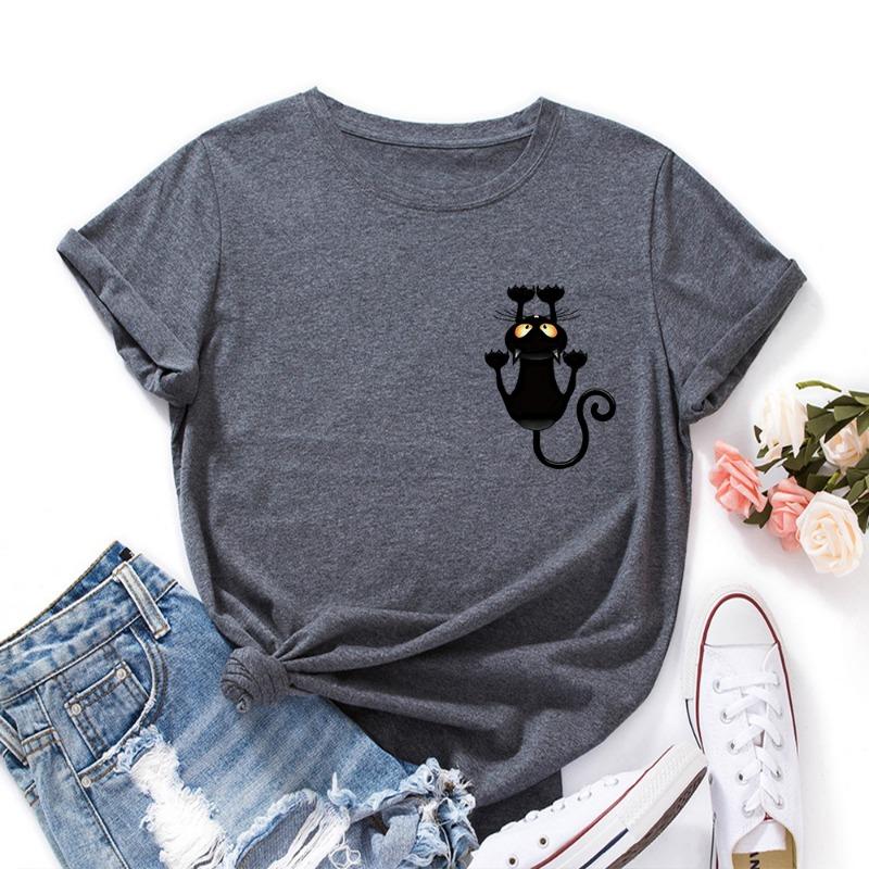 Summer Women's Cute Cat Print Loose Round Neck Pure Cotton Short Sleeved T-Shirts Women’s