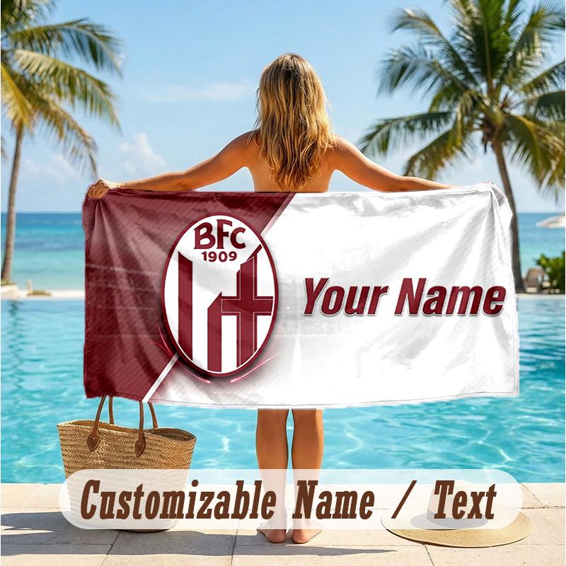 Custom Text Beach Towel, Soft Absorbent Swimming Multi-use TowelBologna FC