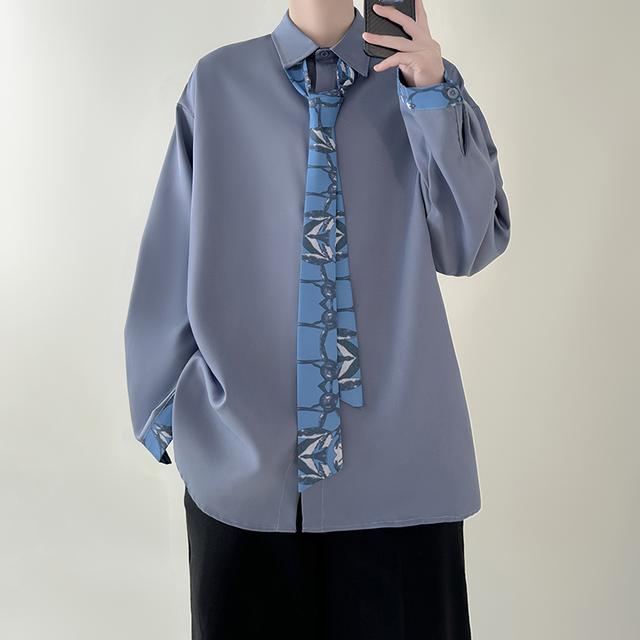 

2025 Весна Мужская Рубашка Мужские Модные Красивые Рубашки Мужские Рубашки В Гонконгском Стиле Высококачественная Парная Рубашка Мужская Удобная Уличная Рубашка 2XL синий