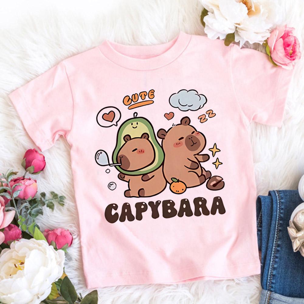 Women Men Capybara Tees Short Sleeved Clothes Boys Girls Round Neck Tops Couple Cute Cartoon Capybara