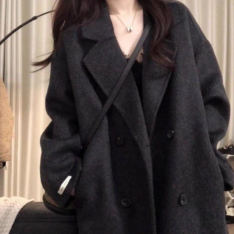 Women's Korean Style Double-Sided Wool Coat - Fashionable, Loose, Slimming, Versatile, Mid-Length, Lazy Style