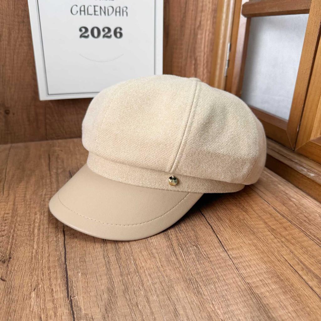 Retro British Style Metal Buckled Woolen Octagonal Hat Women's Spring and Autumn Temperament Literary and Fashionable Face Newsboy Hat