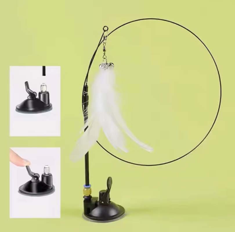 New Powerful Sucker Cat Teaser with Bell and Long Rod Detachable Cat Self-entertainment Toy.