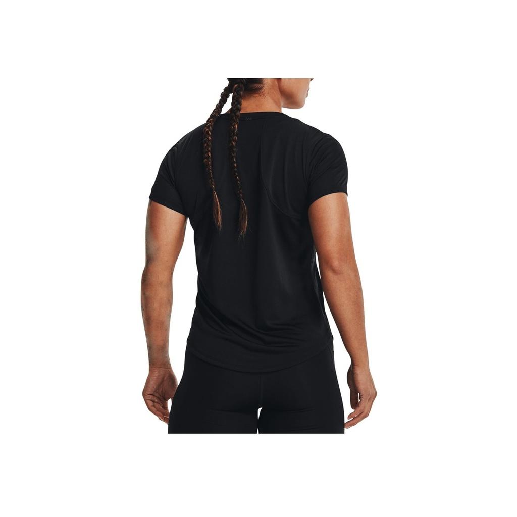 Under Armour טי שירט פולאובר צווארון עגול שרוול קצר לנשים טופים צבע אחיד לוגו רקום שחור 1369760-001