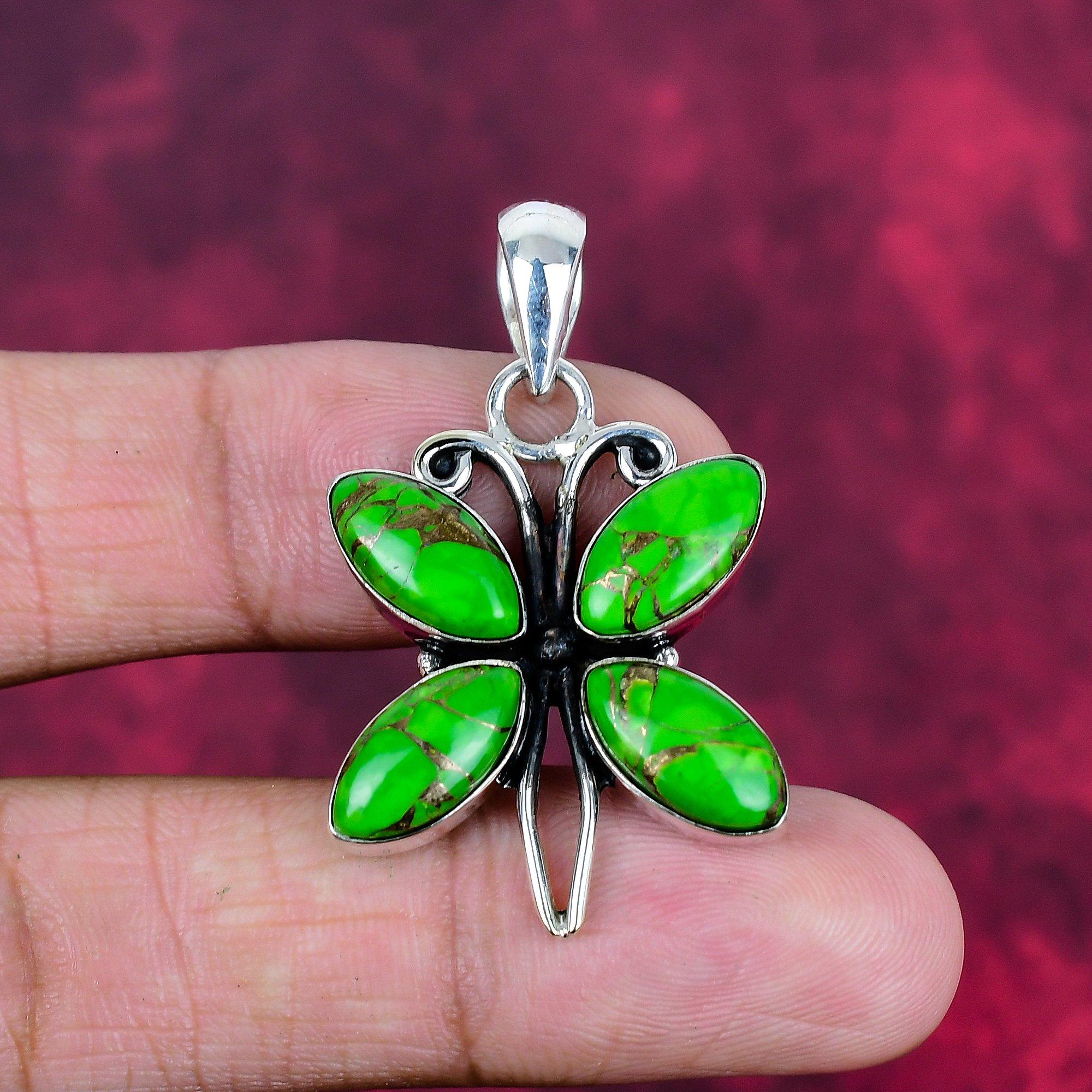 

Кулон из зеленой меди и бирюзы, кулон из стерлингового серебра 925 пробы с драгоценными камнями, подвеска ручной работы, изумительное ювелирное украшение, подарок для нее 1.63 Inches зелёный