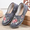 Womens Comfortable Flat Slip-On Shoes With Floral Embroidery Non-Slip Rubber Sole Cotton Upper Insole