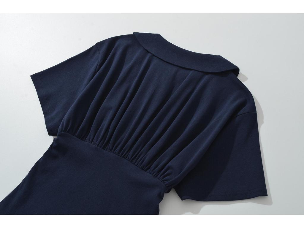 Women's Casual Polo Style Ruffle Dress with Drop Shoulder Sleeves - 2025 Fashion Trend