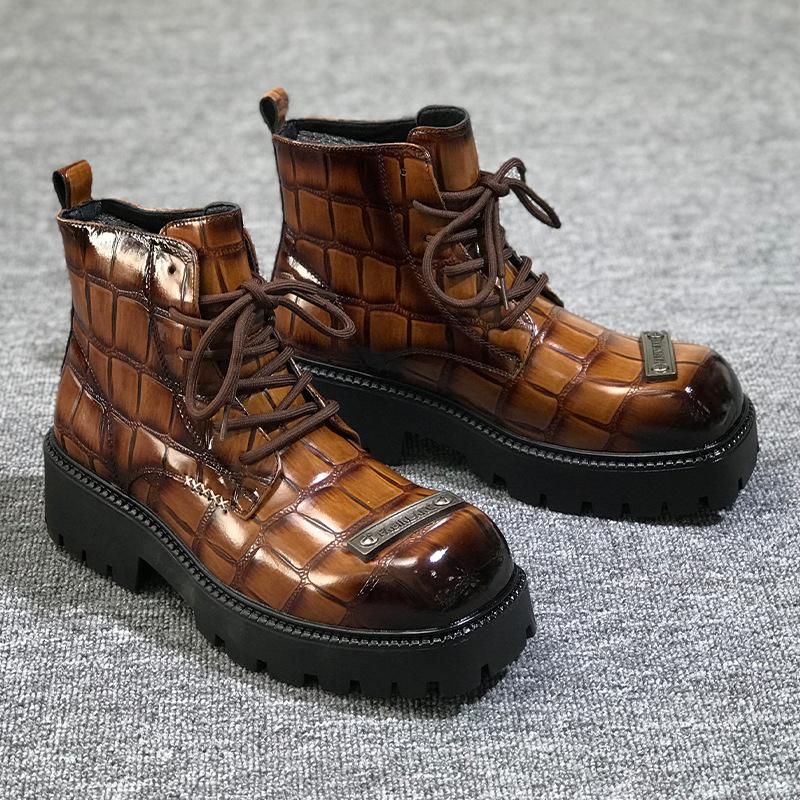 

Autumn Early Winter Fashion Mens Ankle Boots Thick Sole 3cm Brand Single Boots Male Footwear Black Yellow Brown Plus Size 45 45 жёлтый