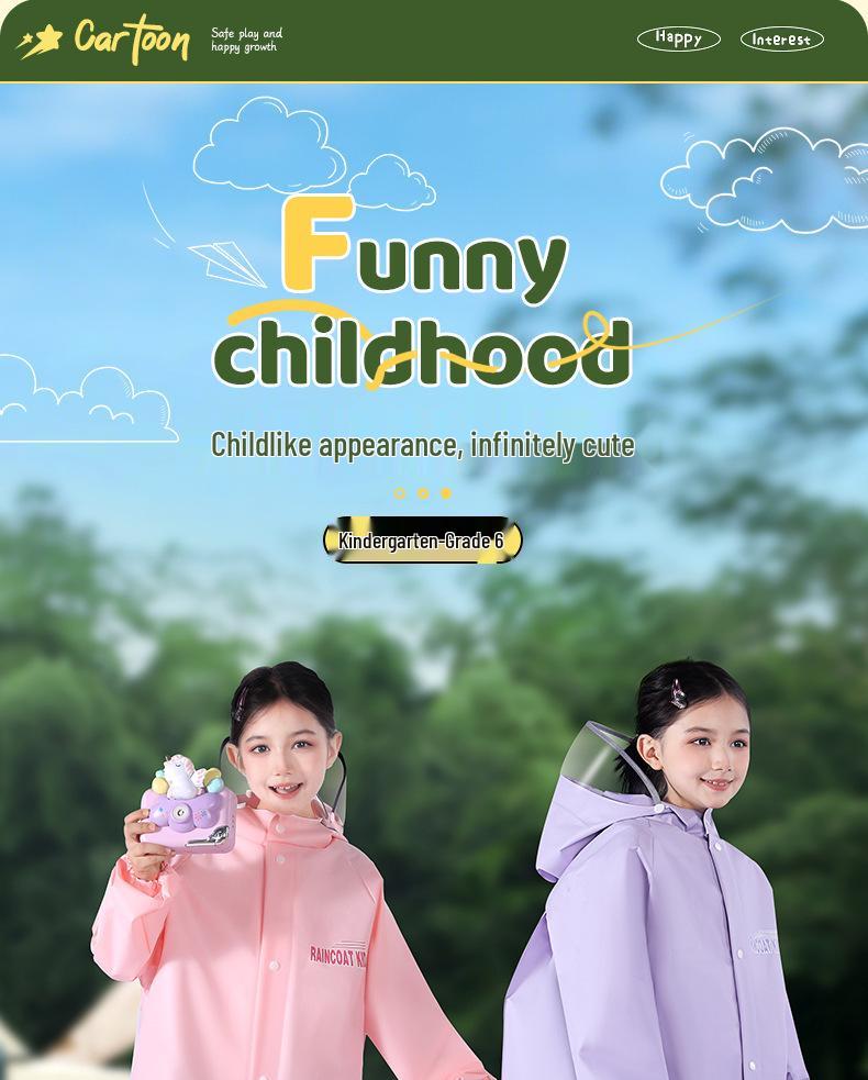 Kids' Stormproof Raincoat with Backpack Space - One-Piece Full-Body Poncho for Primary School Students