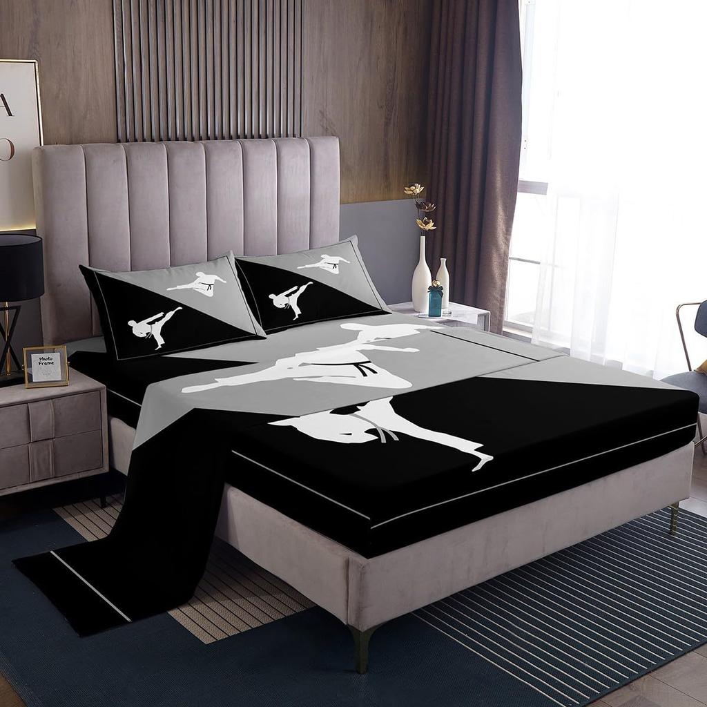Gamepad Taekwondo Pattern Bed Hat Four-Piece Bedding Set Bedroom Dormitory Bedding Decoration