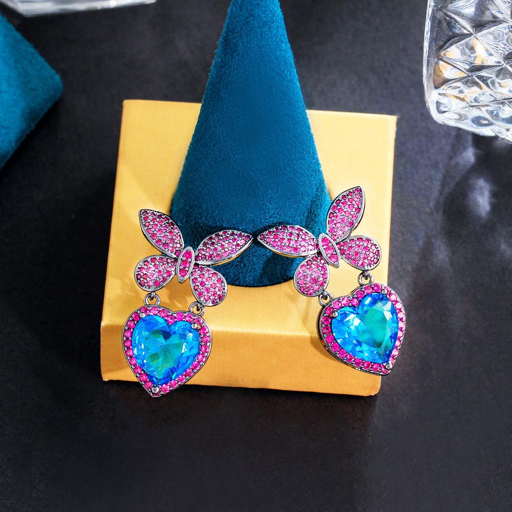 Needle Light Luxury Sweet Personality Design Earrings Zircon Butterfly Love Earrings Temperament Earrings