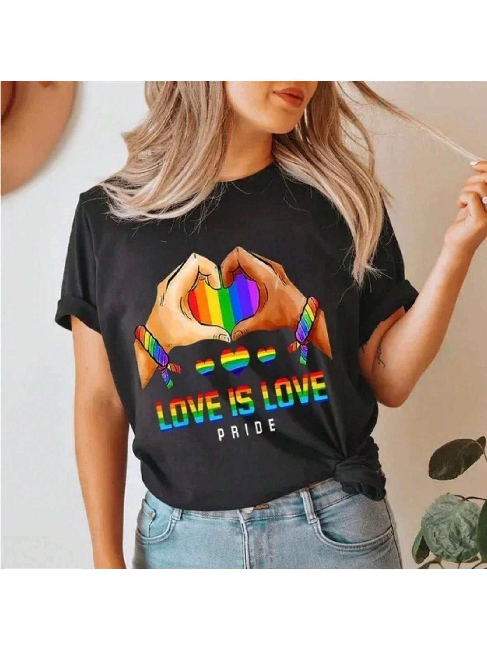 S Fashion Love Is Love Pride Print T Shirt Summer Casual Short Sleeve Shirts Plus Size Tops S разноцветный