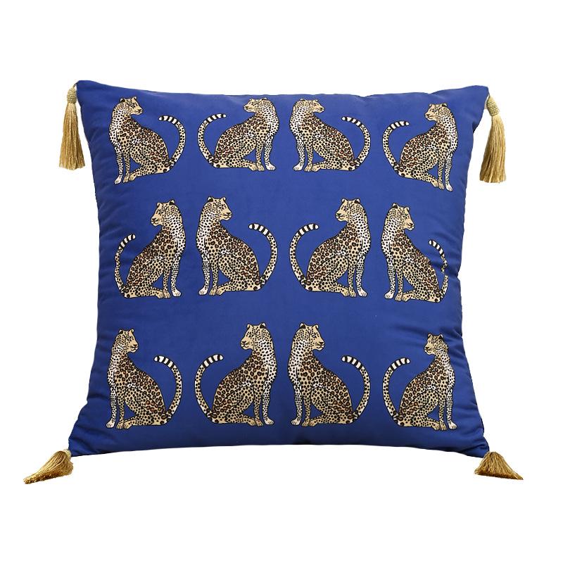 Nordic Light Luxury Leopard Print Gold Tassel Lace Pillowcase for Living Room Sofa Cushion