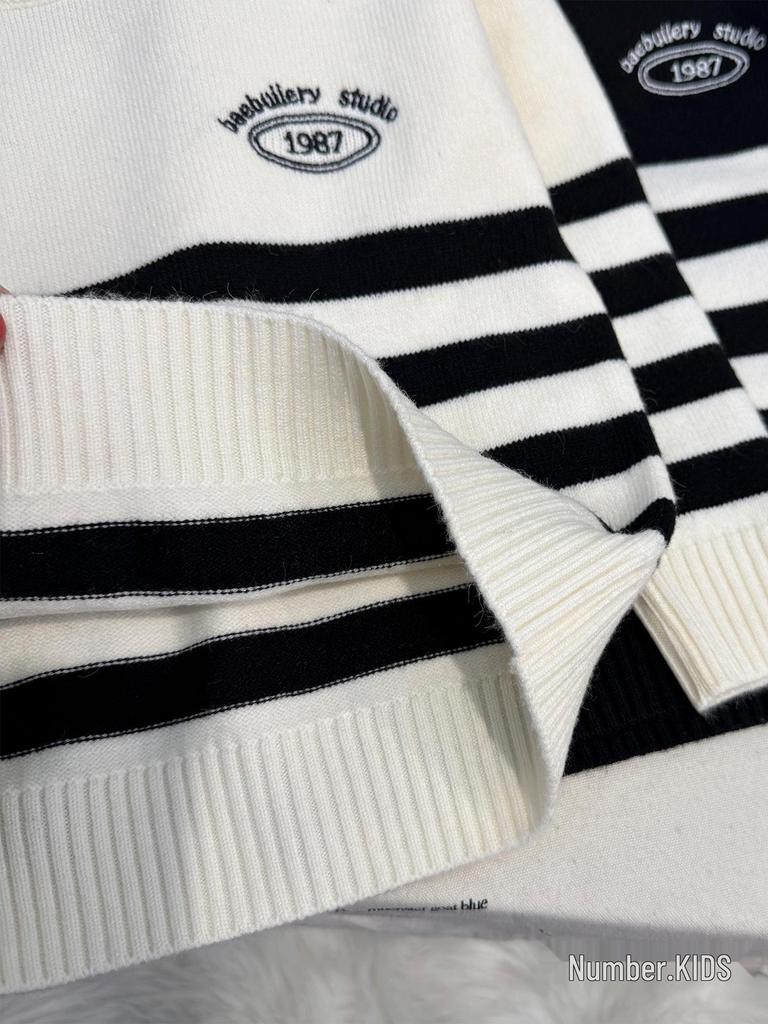 Striped Knit Sweater for Boys - Cozy Autumn/Winter 2025 Korean Style Pullover
