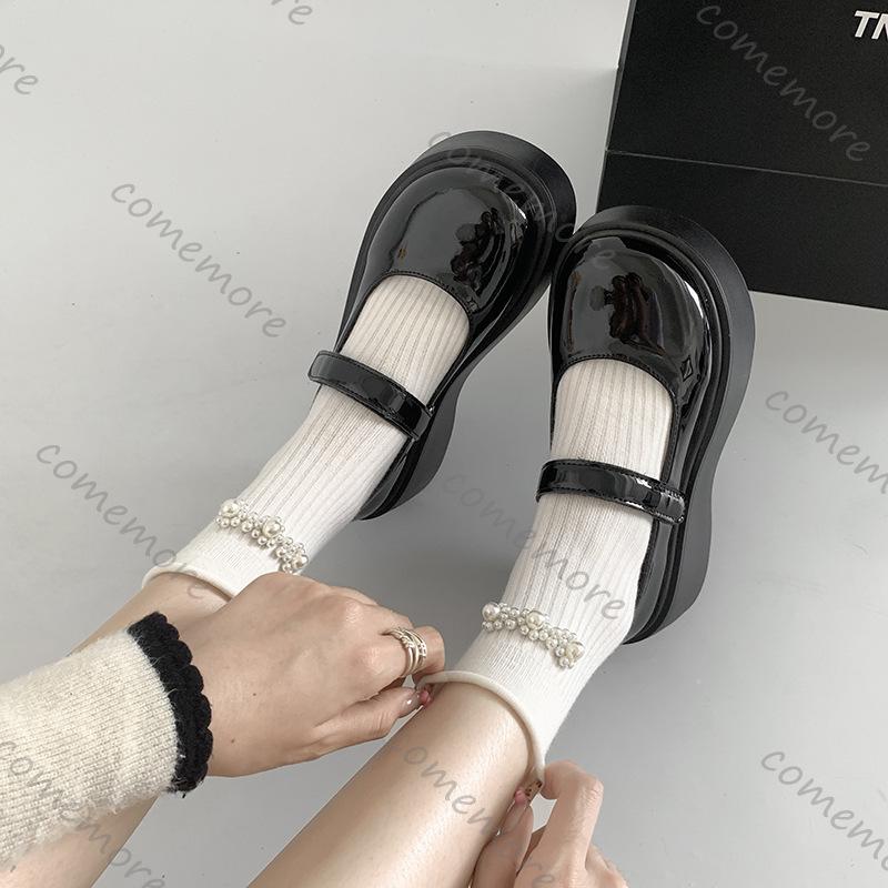 Comemore Retro Heightening Thick Bottom Loafers for Women Spring Autumn Casual Round Head High Heels Mary Janes Single Shoes
