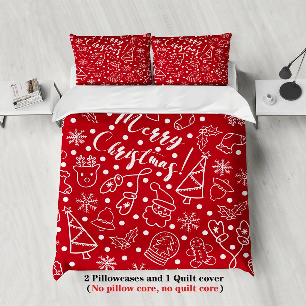 Merry Christmas Bedding Set Soft Polyester Duvet Cover Set Quilt Cover With Pillowcase For Bedroom Decor Birthday Gift For Girls
