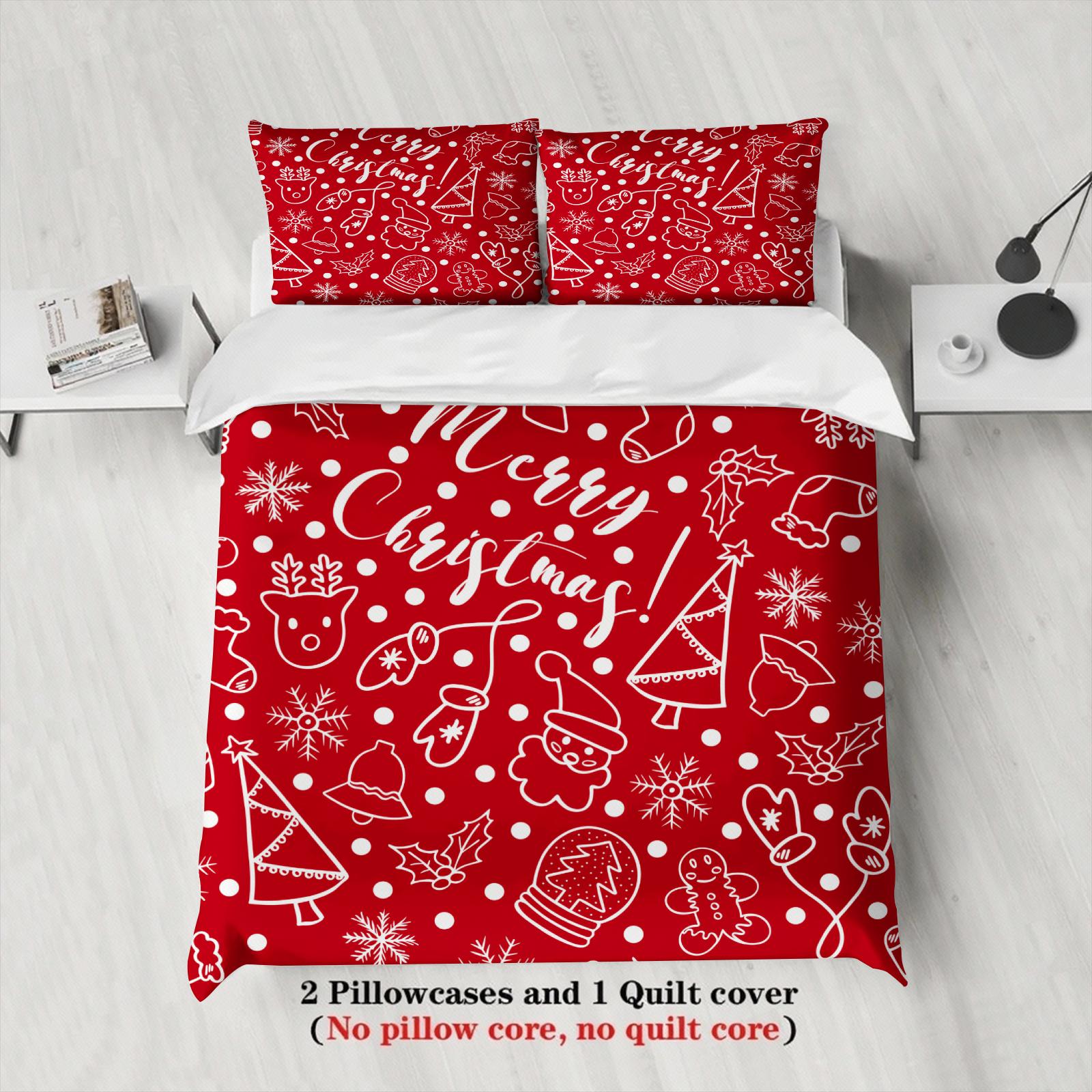 

Merry Christmas Bedding Set Soft Polyester Duvet Cover Set Quilt Cover With Pillowcase For Bedroom Decor Birthday Gift For Girls EU Single135x200cm