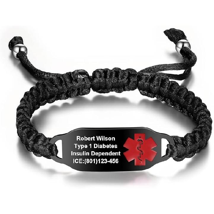 Medical Alert Bracelets for Women Personalized | Medical Alert ID Bracelets | Tow-Tone Polyester Rope Handmade Braided Emergency Bracelet, Adjustable