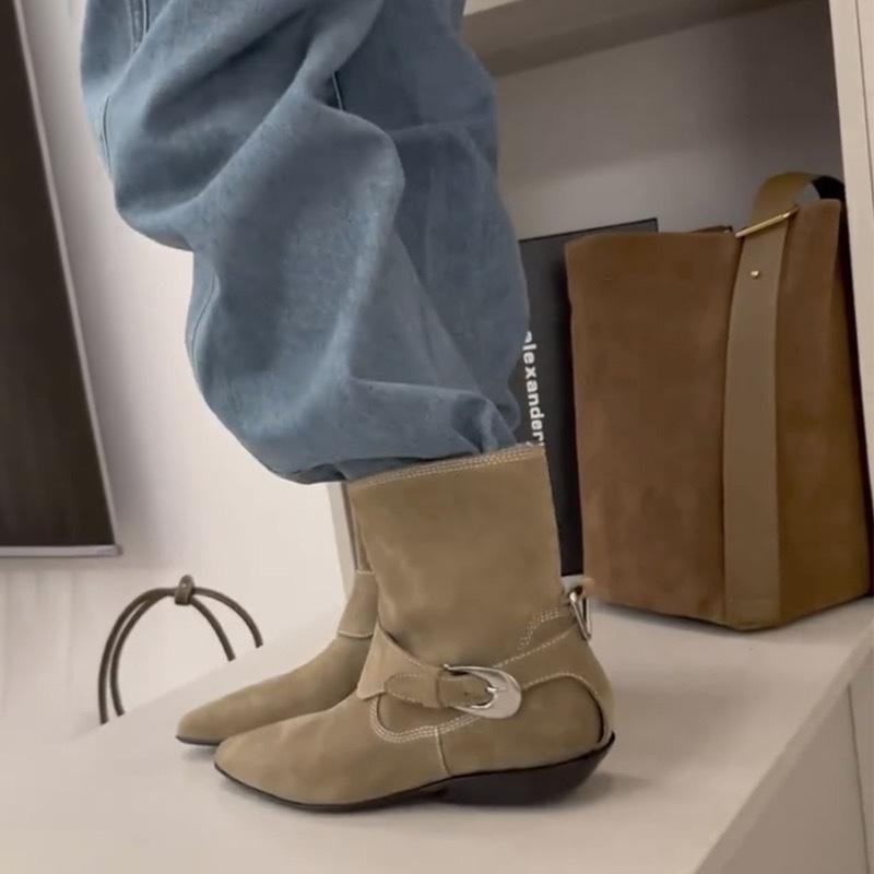 2024 Semsket Dames Slim Ankelstøvletter Moteable Slip-On Dames Elegante Flate Hæler Korte Støvletter Casual Street Style Damestøvletter